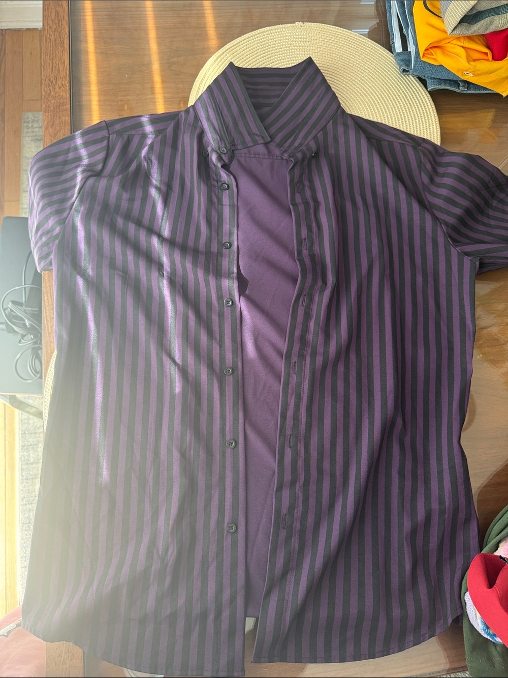Men's Purple and Black Striped Button-Up Shirt